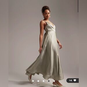 Brand new - ASOS DESIGN Bridesmaid satin midi dress with tie back in sage green